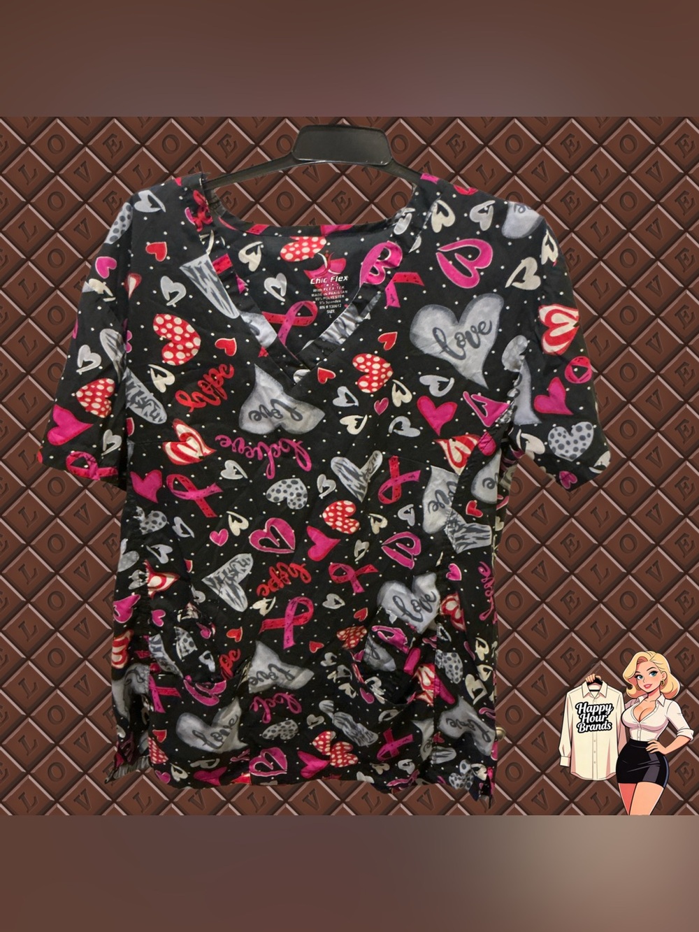 Chic Flex Women’s Scrub Top Love & Hope Size Large Pre Owned